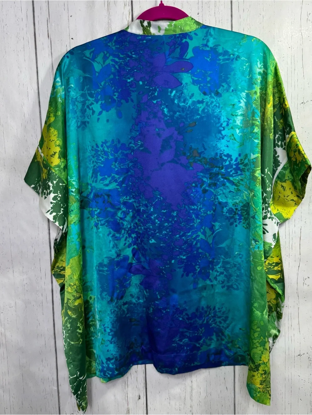 Natori Blue Green Abstract Swim Cover Up Size L Resort Beach Pool Dolman Sleeve